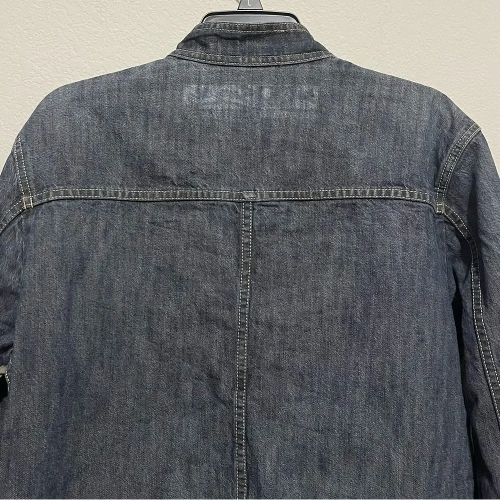 Men’s Two-Tone Denim Jean Jacket Beige Contrast Panels Zip Chest Pocket L 54Surf